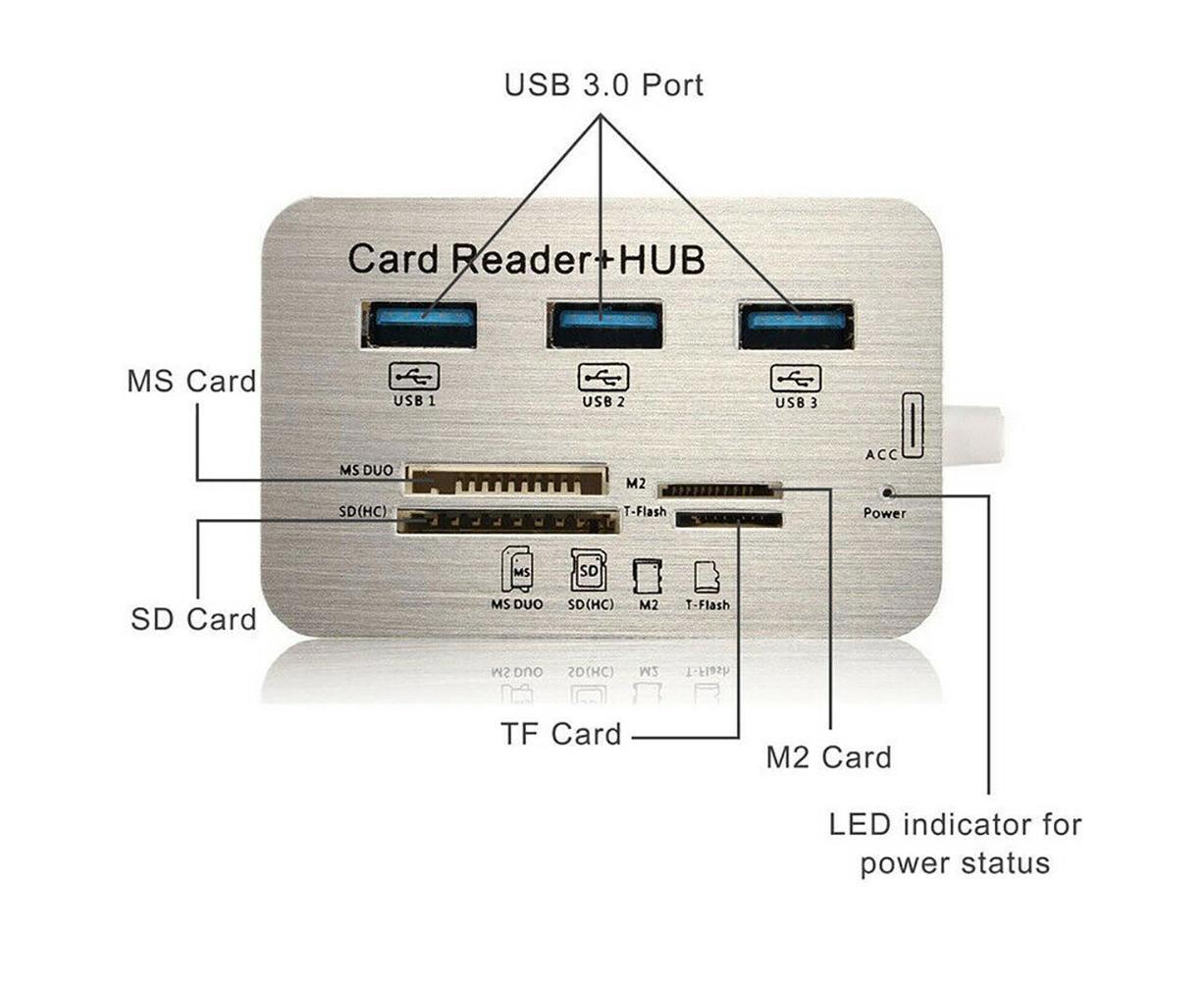 Multi-in-1 3 Ports USB 3.0 High Speed Hub Adapter with MS SD M2 TF Card Reader V1263-JX-1083