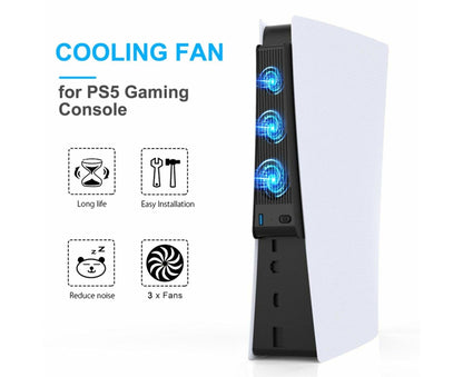 Portable 3 Fans Game Console Cooling Fan Playstation Accessories for PS5 DE/UHD Version Black V1263-JX-1085