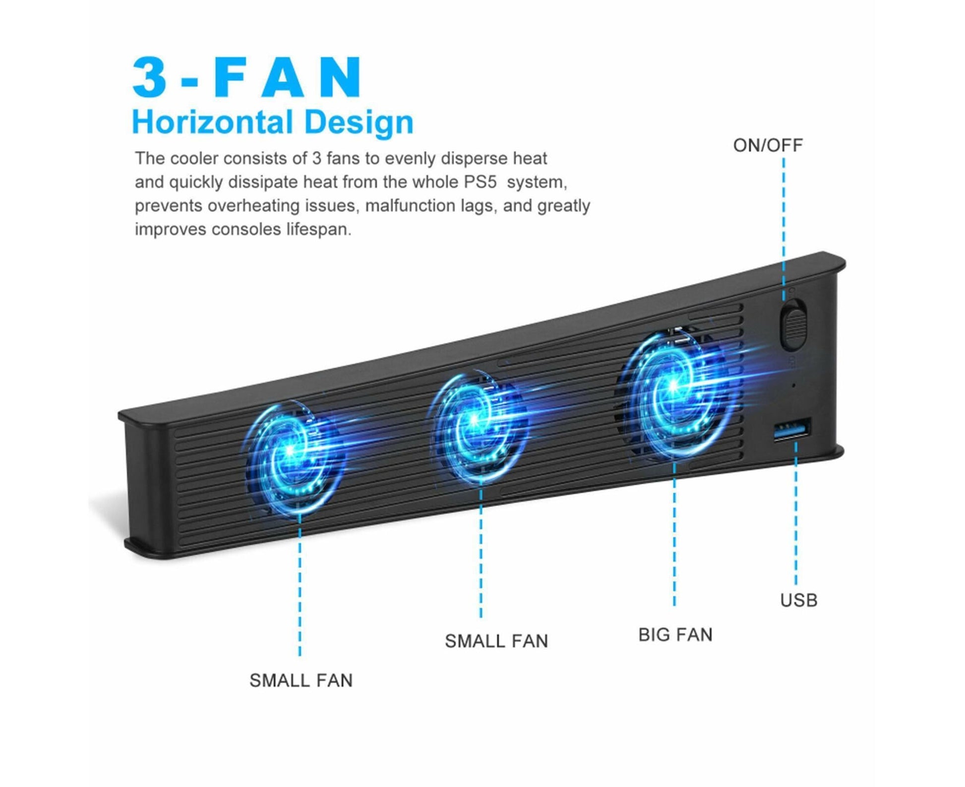 Portable 3 Fans Game Console Cooling Fan Playstation Accessories for PS5 DE/UHD Version Black V1263-JX-1085