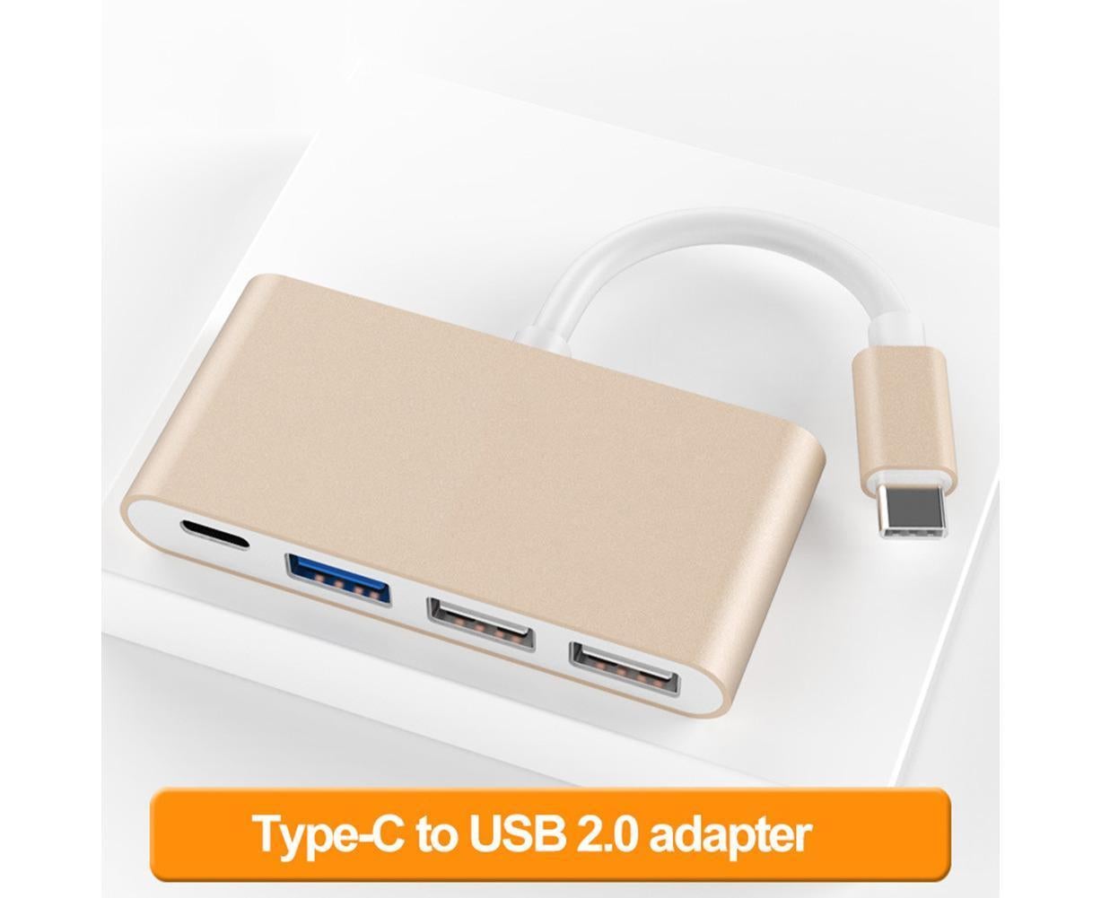 Portable 4 in 1 Type-C to USB 2.0 3.0 Converter Adapter Hub Cable for MacBook Silver V1263-JX-1086
