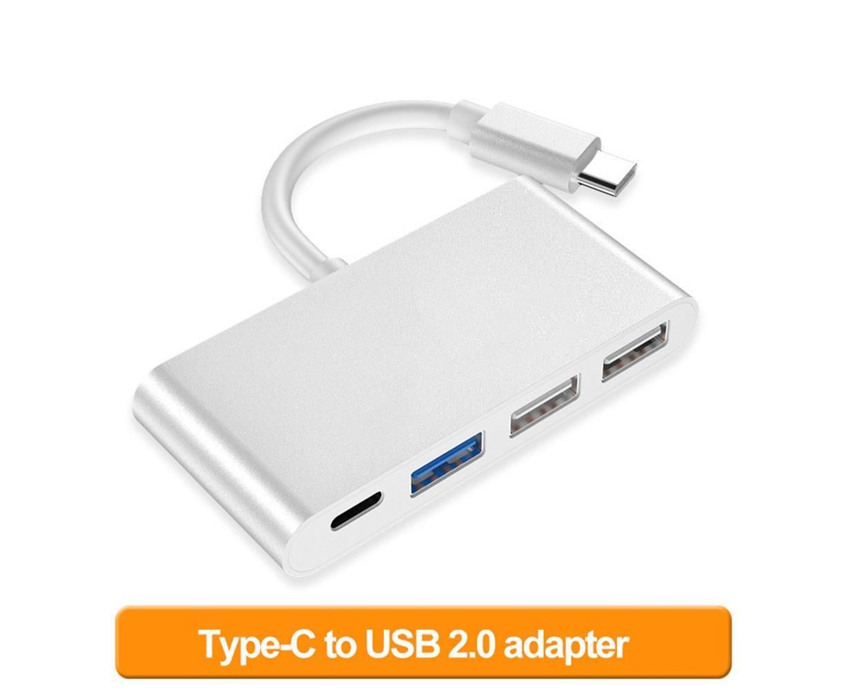 Portable 4 in 1 Type-C to USB 2.0 3.0 Converter Adapter Hub Cable for MacBook Silver V1263-JX-1086