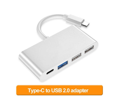 Portable 4 in 1 Type-C to USB 2.0 3.0 Converter Adapter Hub Cable for MacBook Silver V1263-JX-1086