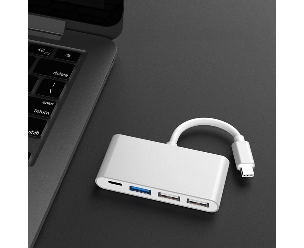 Portable 4 in 1 Type-C to USB 2.0 3.0 Converter Adapter Hub Cable for MacBook Silver V1263-JX-1086
