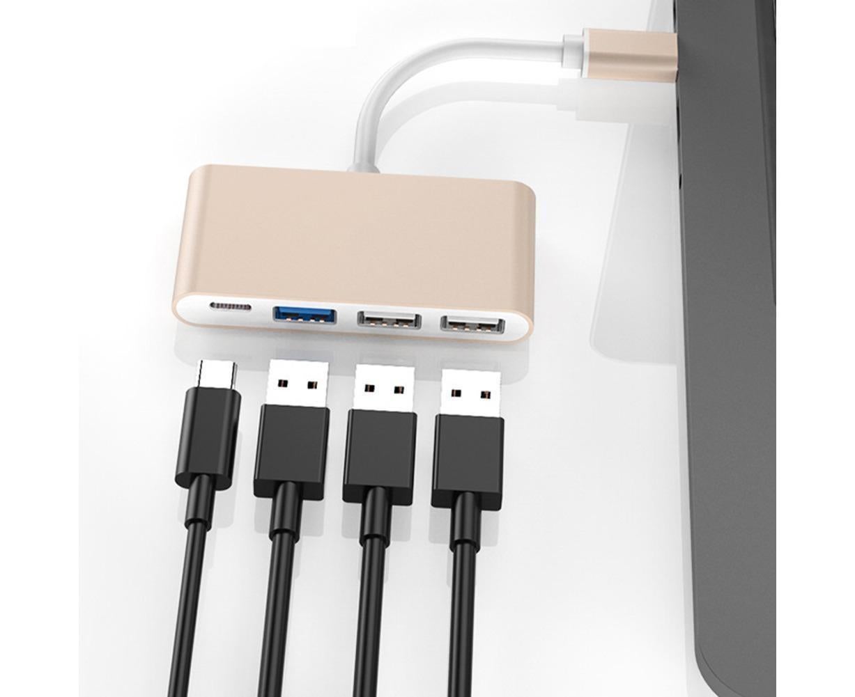 Portable 4 in 1 Type-C to USB 2.0 3.0 Converter Adapter Hub Cable for MacBook Silver V1263-JX-1086