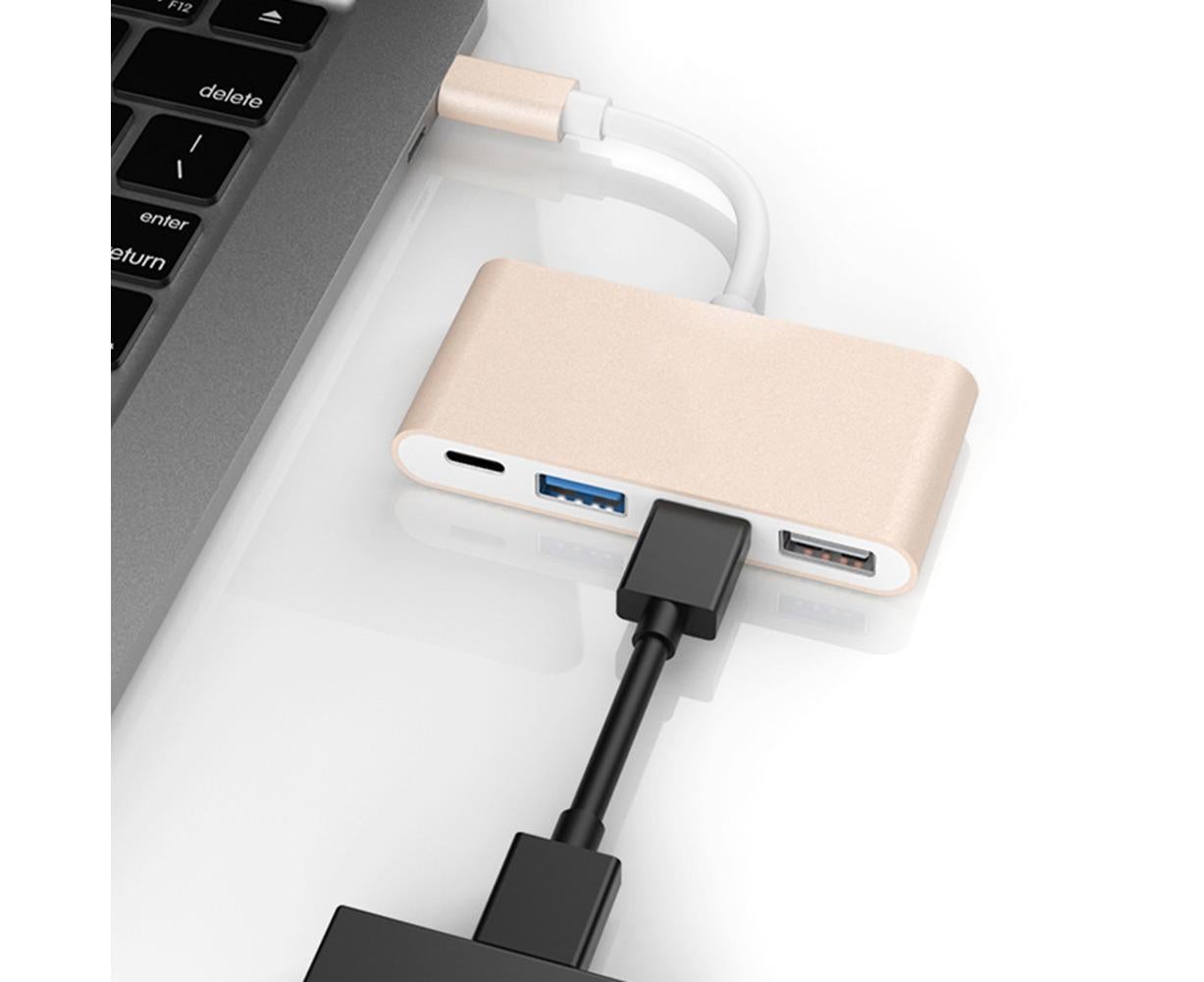 Portable 4 in 1 Type-C to USB 2.0 3.0 Converter Adapter Hub Cable for MacBook Silver V1263-JX-1086