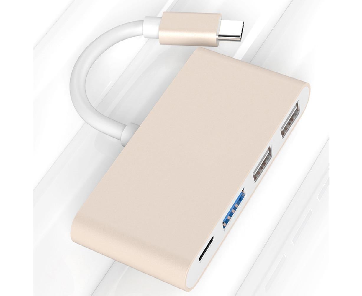 Portable 4 in 1 Type-C to USB 2.0 3.0 Converter Adapter Hub Cable for MacBook Silver V1263-JX-1086