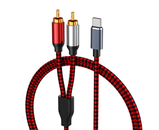 Portable Aluminum Alloy Type C to 2 RCA Audio Cable Connector Adapter for Mobile Phone Laptop Home TTV V1263-JX-1089