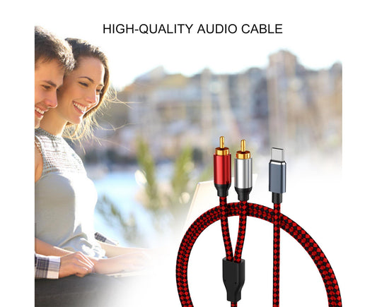 Portable Aluminum Alloy Type C to 2 RCA Audio Cable Connector Adapter for Mobile Phone Laptop Home TTV V1263-JX-1089