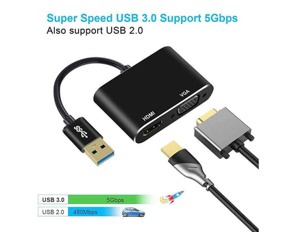 Super Speed USB 3.0 Type C DP to HDMI-compatible VGA Converter Adapter for Windows 10//8/7 V1263-JX-1095