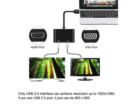 Super Speed USB 3.0 Type C DP to HDMI-compatible VGA Converter Adapter for Windows 10//8/7 V1263-JX-1095