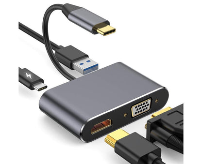 Type C to HDMI-compatible 4K VGA USB3.0 Audio Video Converter Charging Port Hub Adapter Grey V1263-JX-1097