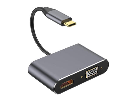 Type C to HDMI-compatible 4K VGA USB3.0 Audio Video Converter Charging Port Hub Adapter Grey V1263-JX-1097