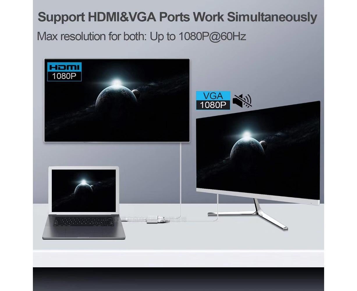Type C to HDMI-compatible 4K VGA USB3.0 Audio Video Converter Charging Port Hub Adapter Grey V1263-JX-1097