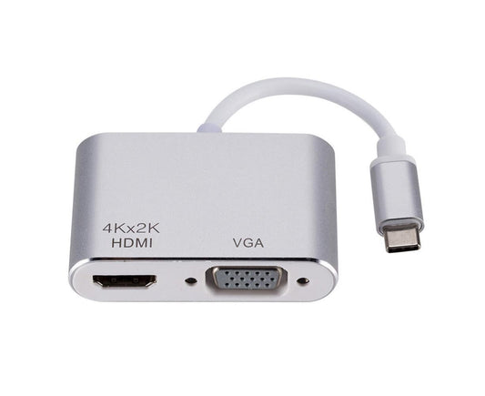 Universal USB 3.1 Type C to VGA HDMI-compatible 4K Converter Cable Adapter Cord Port HUB Silver V1263-JX-1099