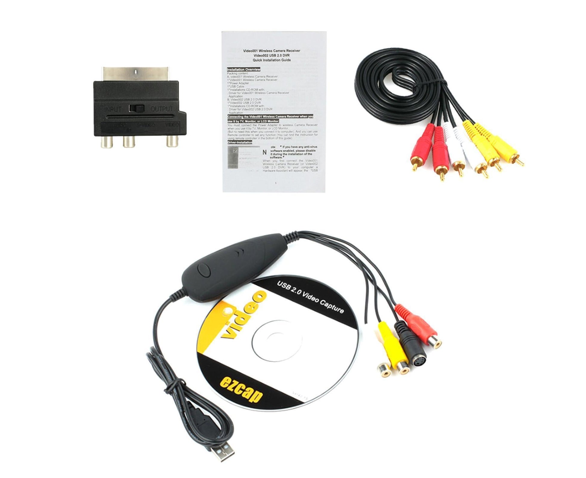 USB 2.0 Video Audio to HDD Converter Capture Card 3RCA Cable Scart RCA Adapter Black V1263-JX-1100