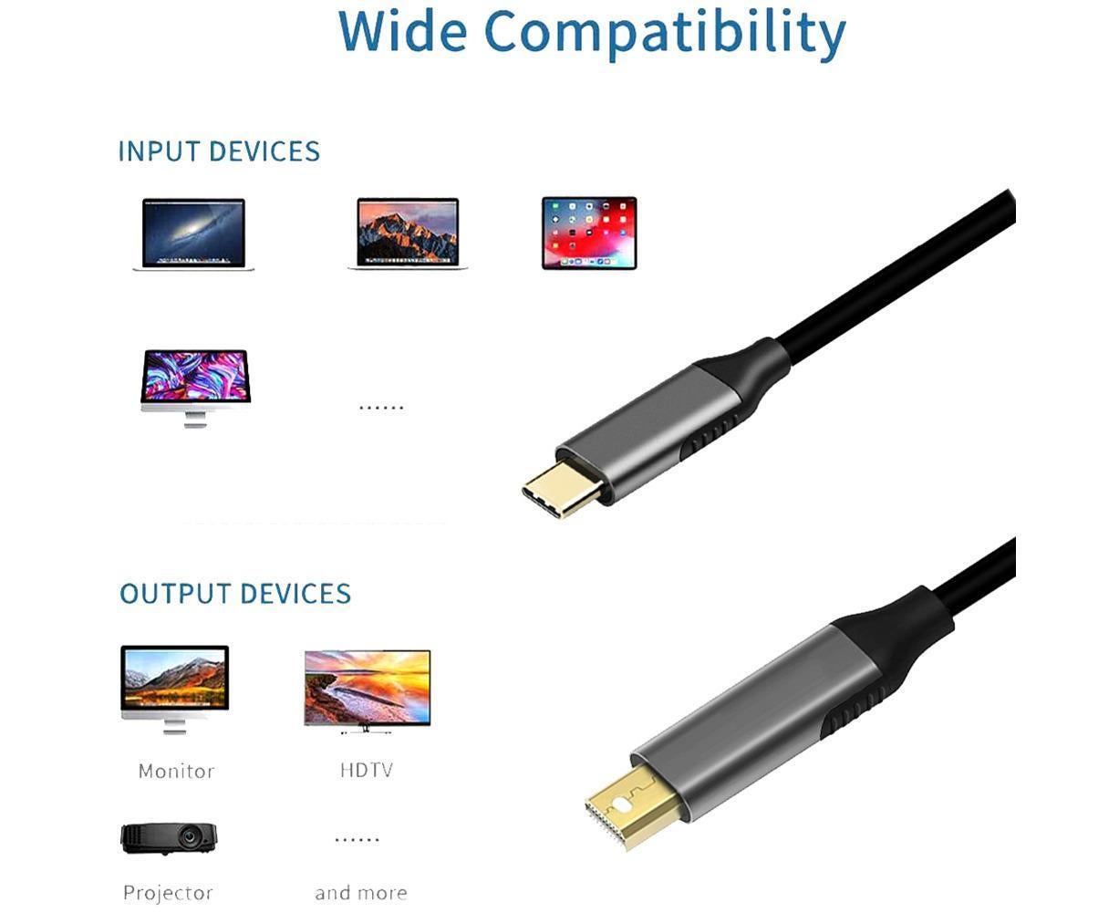 USB Type C to Mini DisplayPort DP 4K 6FT Cable Adapter Converter for MacBook Black V1263-JX-1104