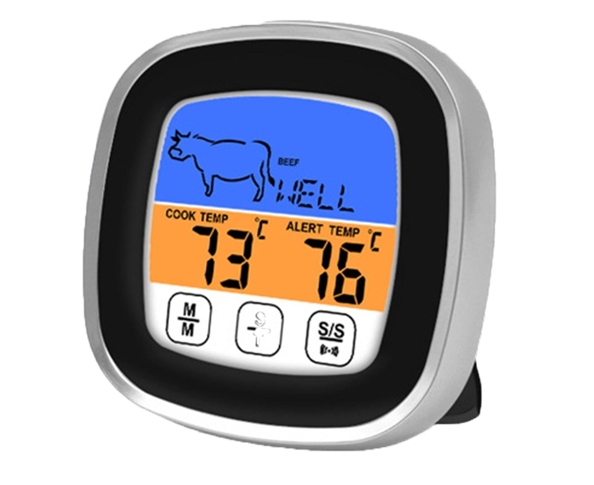 Food Cooking BBQ Thermometer Touch Screen Temperature Meter with Timer Probe-Black V1263-JX-1119