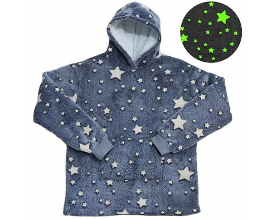 Gray Star Glow in The Dark Oversized Sweatshirt with Pockets Cute Unique Birthday Gift Women Warm Cozy V1263-JX-1166