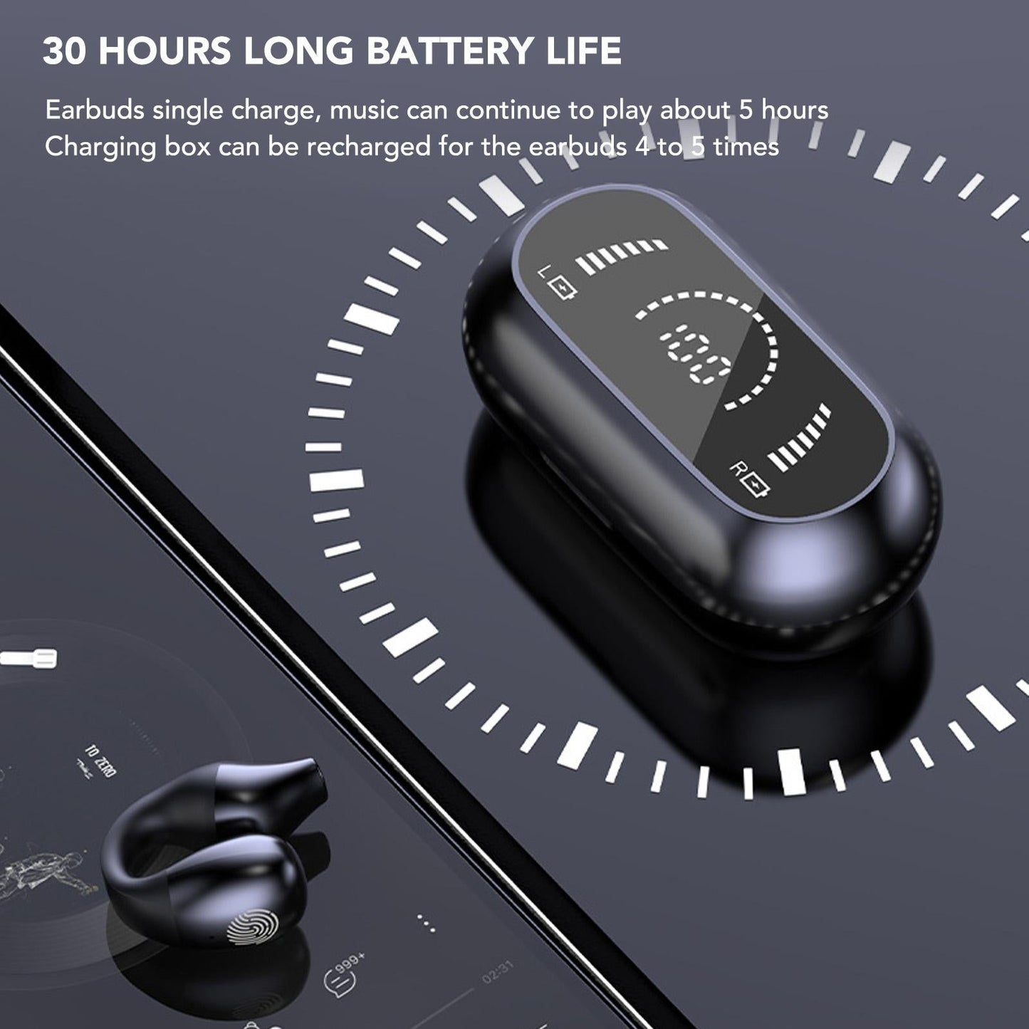 Open Ear Bluetooth Earbuds HiFi Noise Cancelling Waterproof Clip On Wireless Earphone for Cycling Driving V1263-JX-117