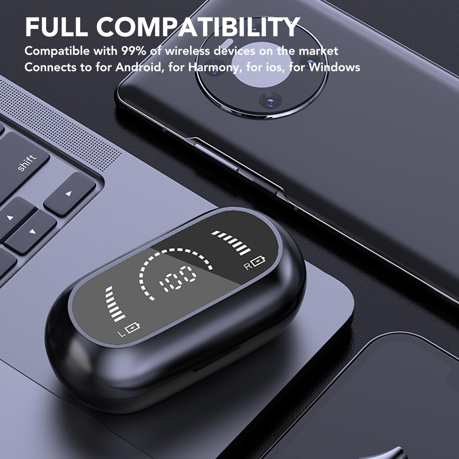 Open Ear Bluetooth Earbuds HiFi Noise Cancelling Waterproof Clip On Wireless Earphone for Cycling Driving V1263-JX-117