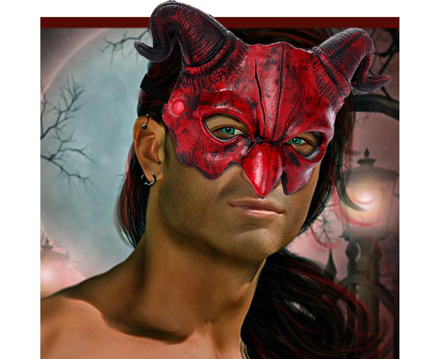 Halloween Masquerade Devil Mask Unique Scary Half Face Ram Horn Devil Mask for Halloween Costume Supplies V1263-JX-1170