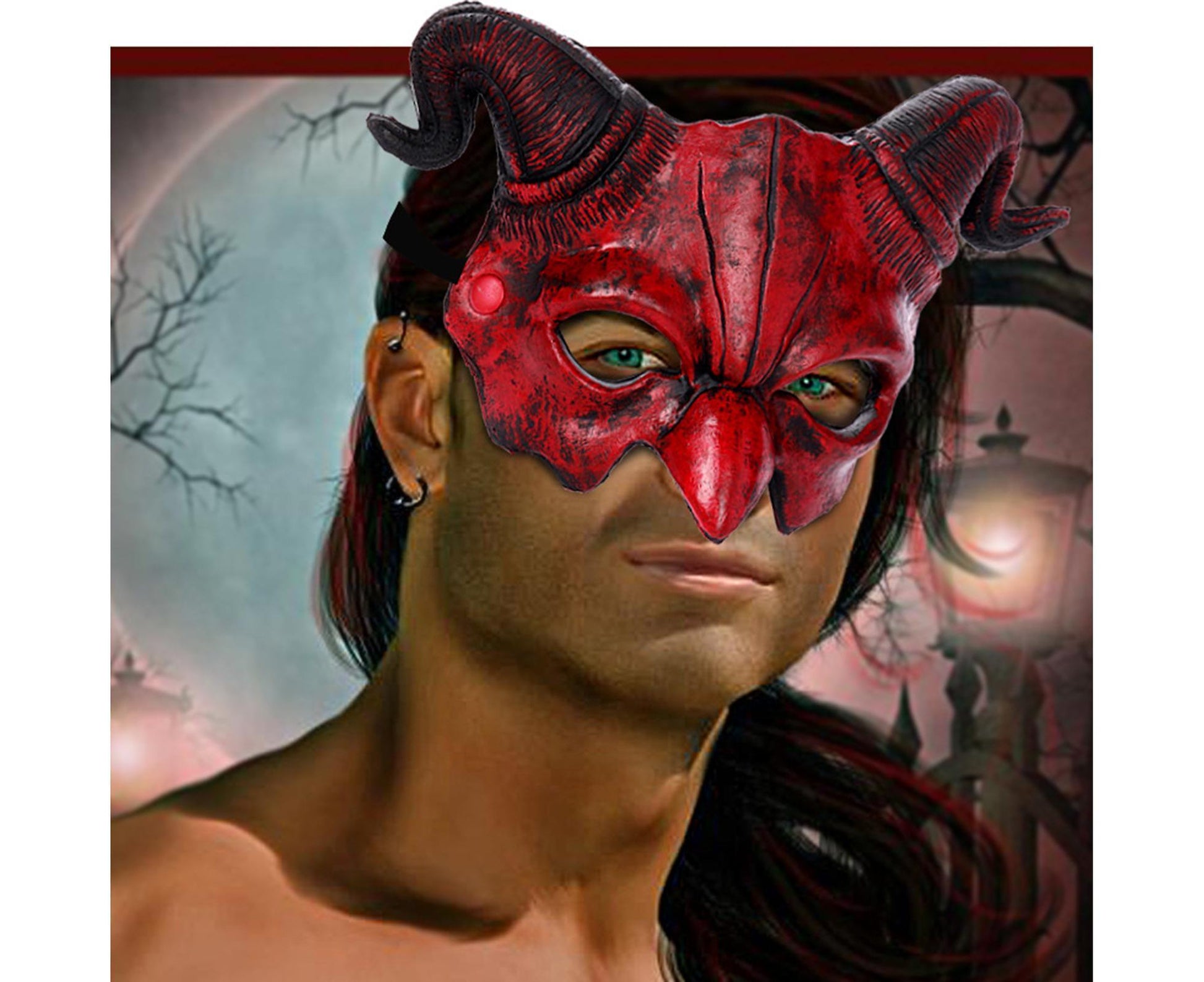 Halloween Masquerade Devil Mask Unique Scary Half Face Ram Horn Devil Mask for Halloween Costume Supplies V1263-JX-1170