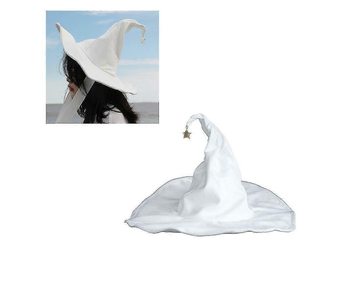 Lace-up Strap Witch Hat Women Adult Halloween White Wizard Hat Party Headgear V1263-JX-1184