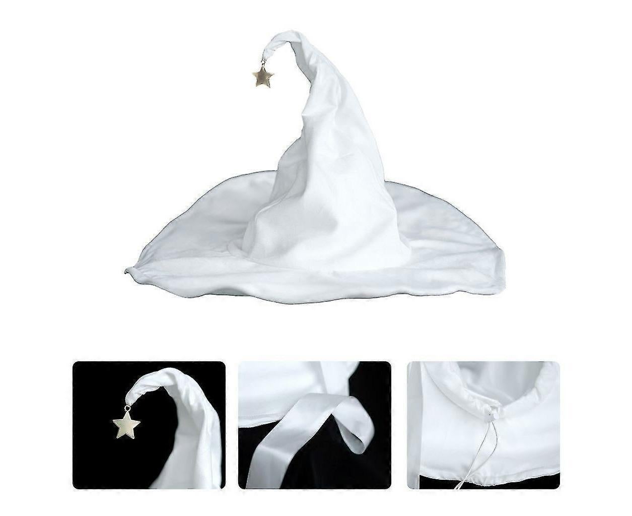 Lace-up Strap Witch Hat Women Adult Halloween White Wizard Hat Party Headgear V1263-JX-1184
