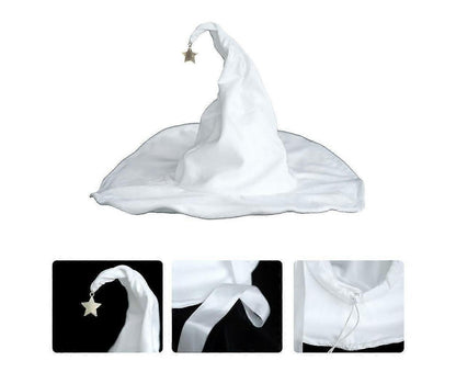 Lace-up Strap Witch Hat Women Adult Halloween White Wizard Hat Party Headgear V1263-JX-1184