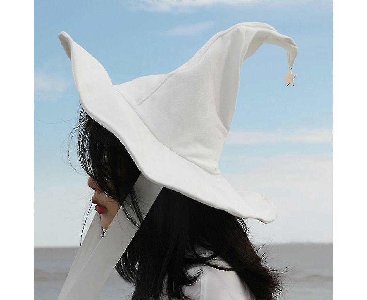 Lace-up Strap Witch Hat Women Adult Halloween White Wizard Hat Party Headgear V1263-JX-1184