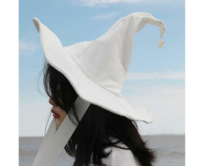 Lace-up Strap Witch Hat Women Adult Halloween White Wizard Hat Party Headgear V1263-JX-1184