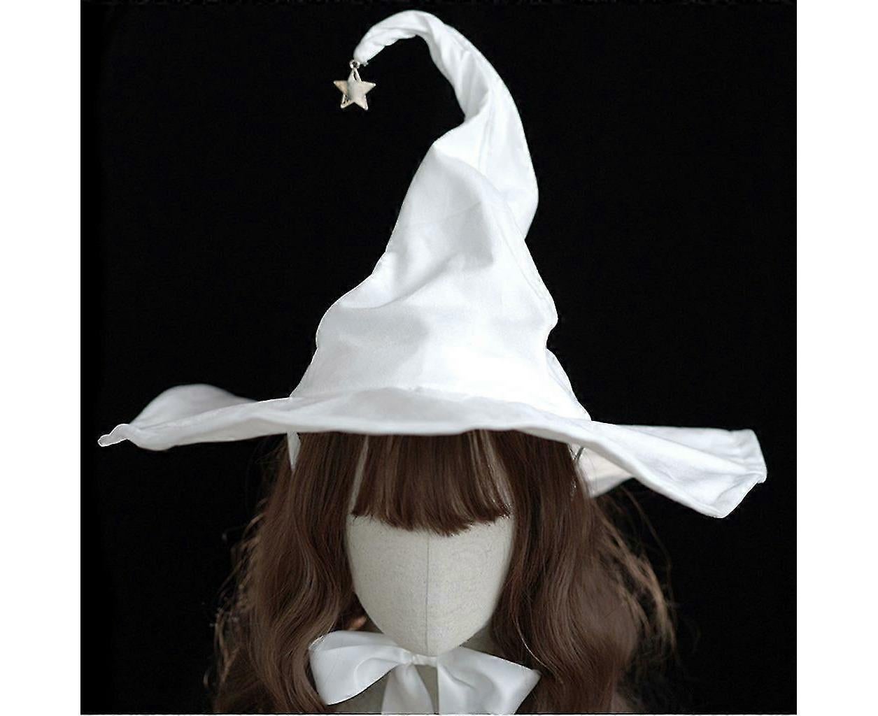Lace-up Strap Witch Hat Women Adult Halloween White Wizard Hat Party Headgear V1263-JX-1184