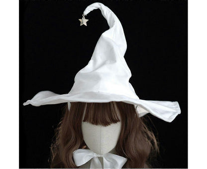 Lace-up Strap Witch Hat Women Adult Halloween White Wizard Hat Party Headgear V1263-JX-1184