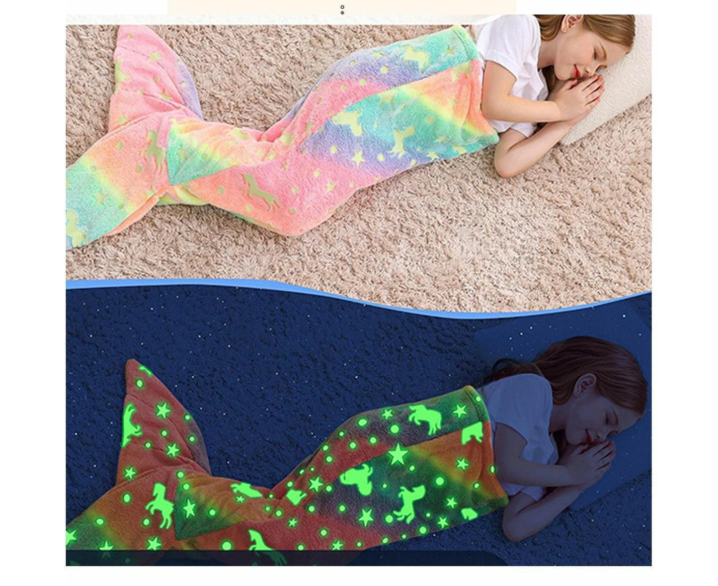 Mermaid Blanket Glow in The Dark Sleeping Bag Babies Birthday Gift Daughte-Pink Purple V1263-JX-1187