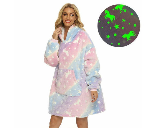 Pink Unicorn Glow in The Dark Oversized Sweatshirt with Pockets Cute Unique Birthday Gift Women Warm Cozy V1263-JX-1189