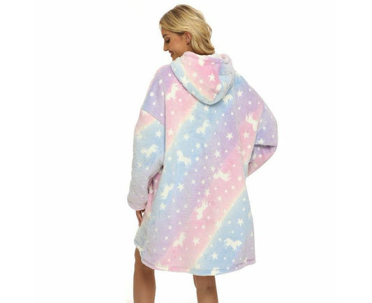 Pink Unicorn Glow in The Dark Oversized Sweatshirt with Pockets Cute Unique Birthday Gift Women Warm Cozy V1263-JX-1189