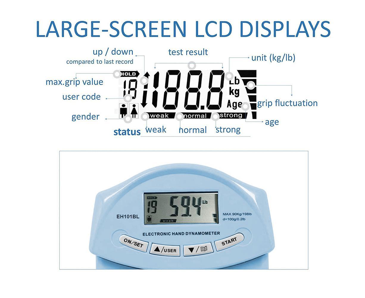 Digital Hand Dynamometer Grip Strength Measurement Meter Auto Capturing Electronic Hand Grip Power - Blue V1263-JX-1213