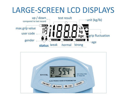 Digital Hand Dynamometer Grip Strength Measurement Meter Auto Capturing Electronic Hand Grip Power - Blue V1263-JX-1213