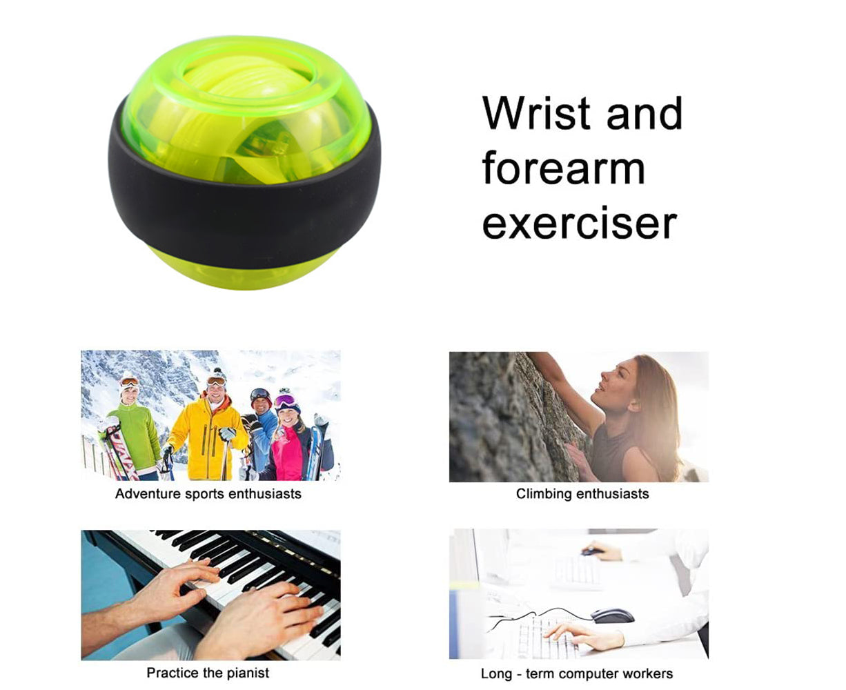 Metal Core Wrist Exerciser Wrist Strengthener Gyro Ball with LED Light - Green V1263-JX-1221