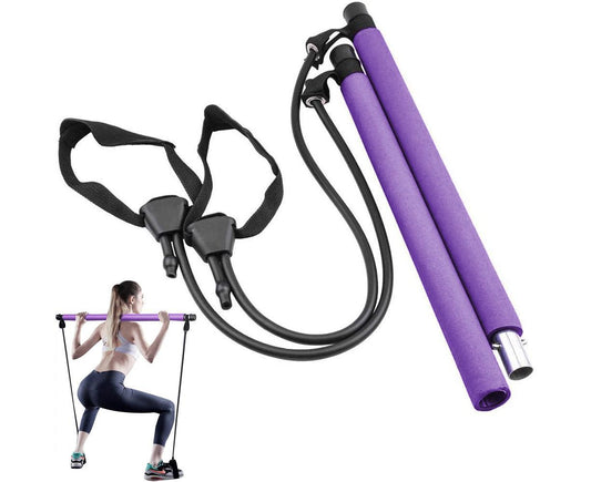 Pilates Exercise Stick Kit,Portable Compact 3-Section Yoga Resistance Bands for Legs and Butt, Pilates Bar V1263-JX-1225