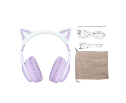 Cat Ear Bluetooth Gaming Headphones Wireless Foldable Music Headset with LED Light Detachable Microphone V1263-JX-123