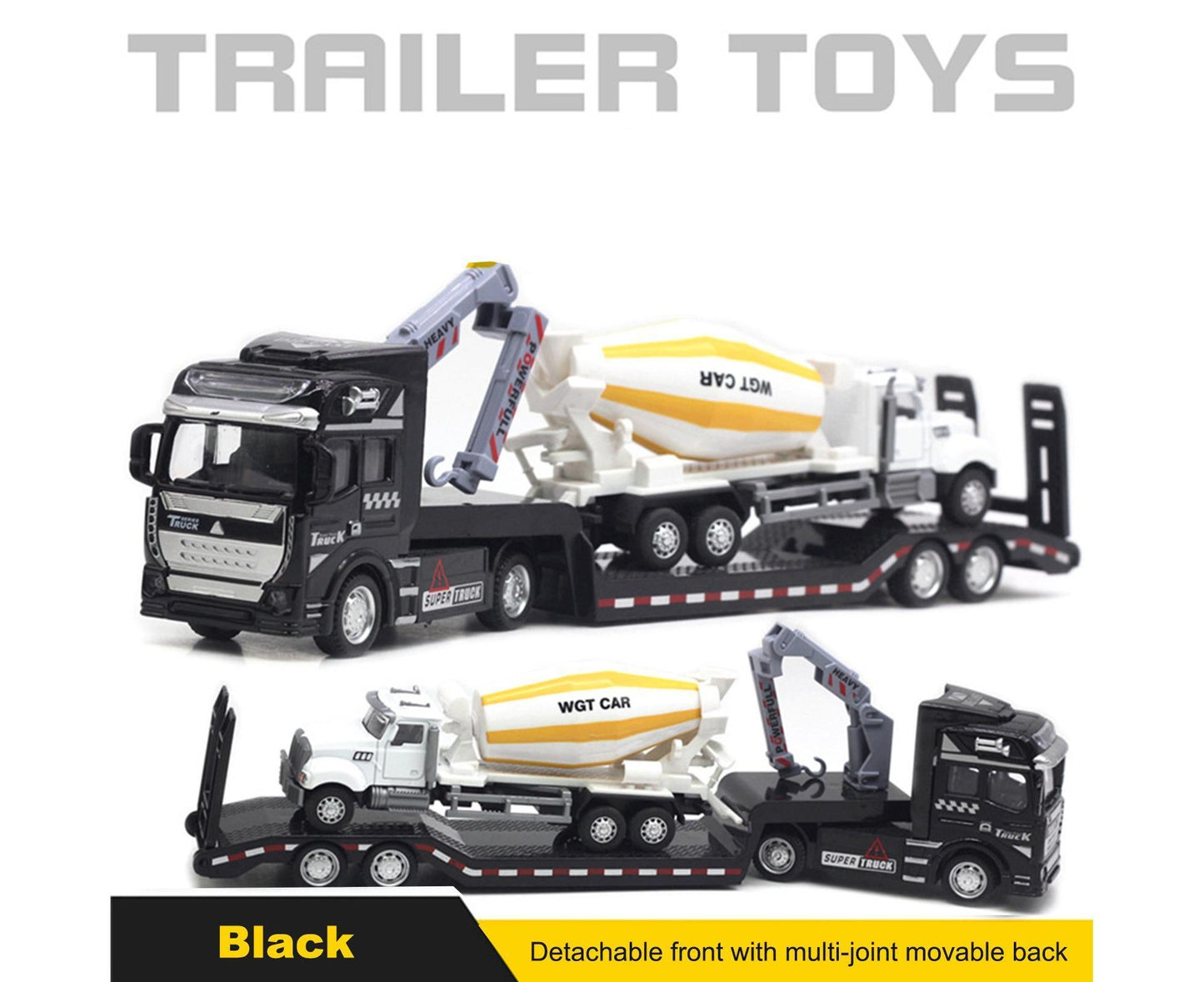 Pull-back Design Construction Trailer Model Moving Joints Detachable Head Construction Trailer Vehicle Model V1263-JX-1284