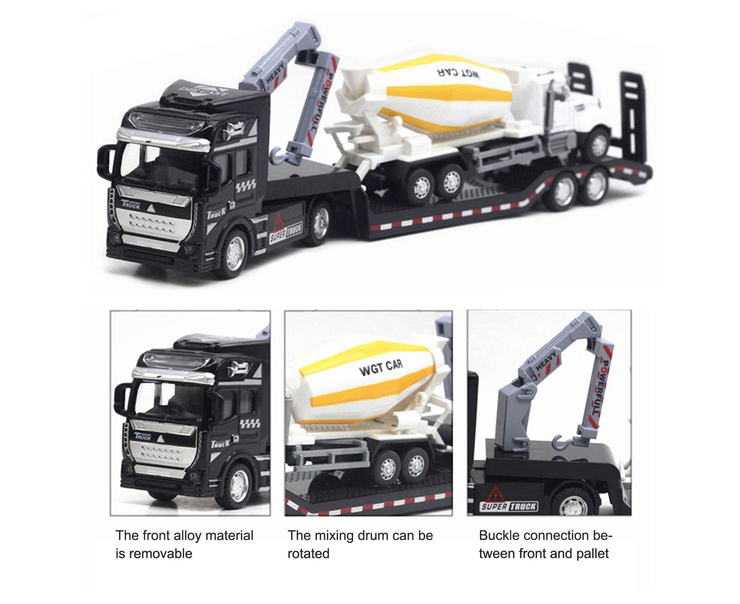 Pull-back Design Construction Trailer Model Moving Joints Detachable Head Construction Trailer Vehicle Model V1263-JX-1284