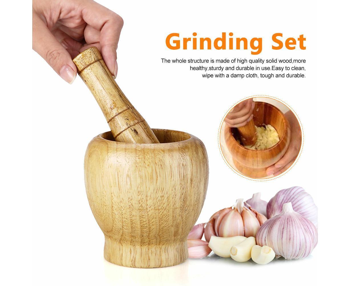 Kitchen Hand Manual Wood Garlic Ginger Spices Mortar Pestle Set Grinding Bowl Grinder V1263-JX-1306