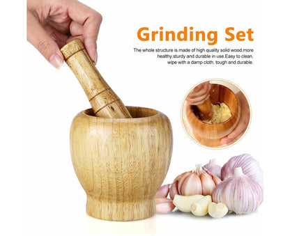 Kitchen Hand Manual Wood Garlic Ginger Spices Mortar Pestle Set Grinding Bowl Grinder V1263-JX-1306