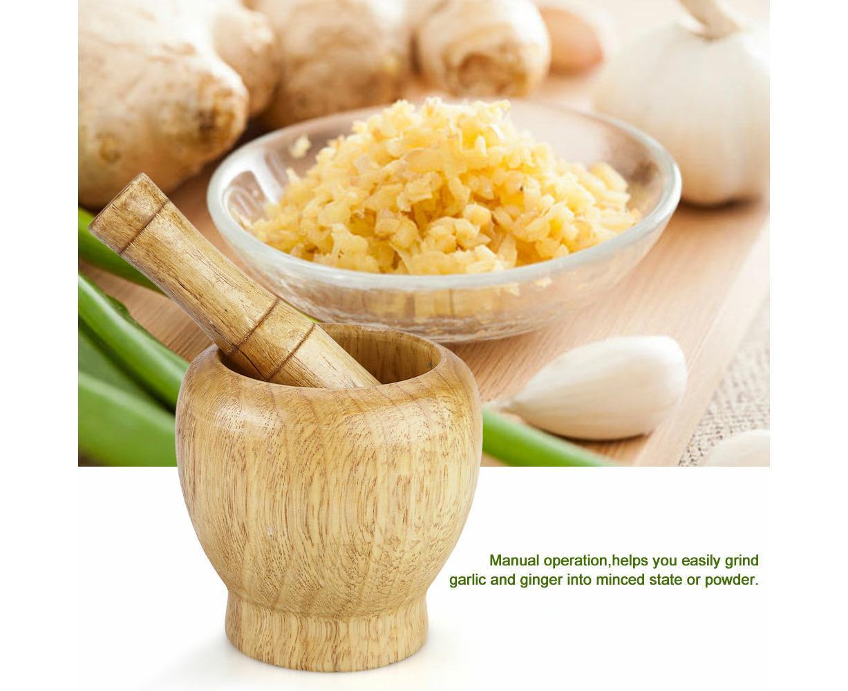 Kitchen Hand Manual Wood Garlic Ginger Spices Mortar Pestle Set Grinding Bowl Grinder V1263-JX-1306