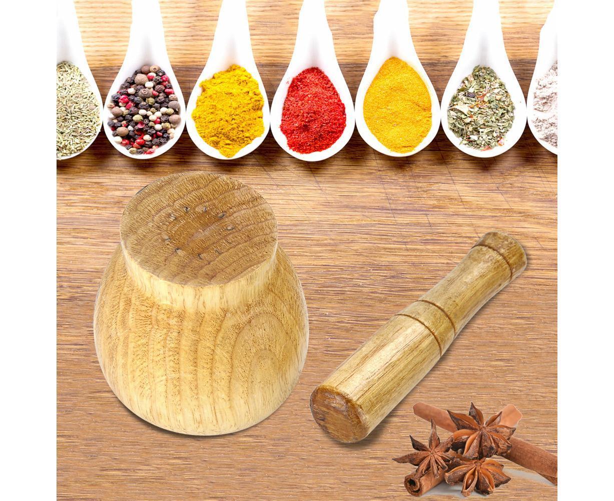 Kitchen Hand Manual Wood Garlic Ginger Spices Mortar Pestle Set Grinding Bowl Grinder V1263-JX-1306