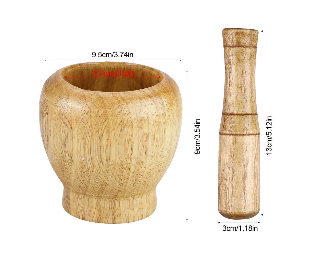 Kitchen Hand Manual Wood Garlic Ginger Spices Mortar Pestle Set Grinding Bowl Grinder V1263-JX-1306