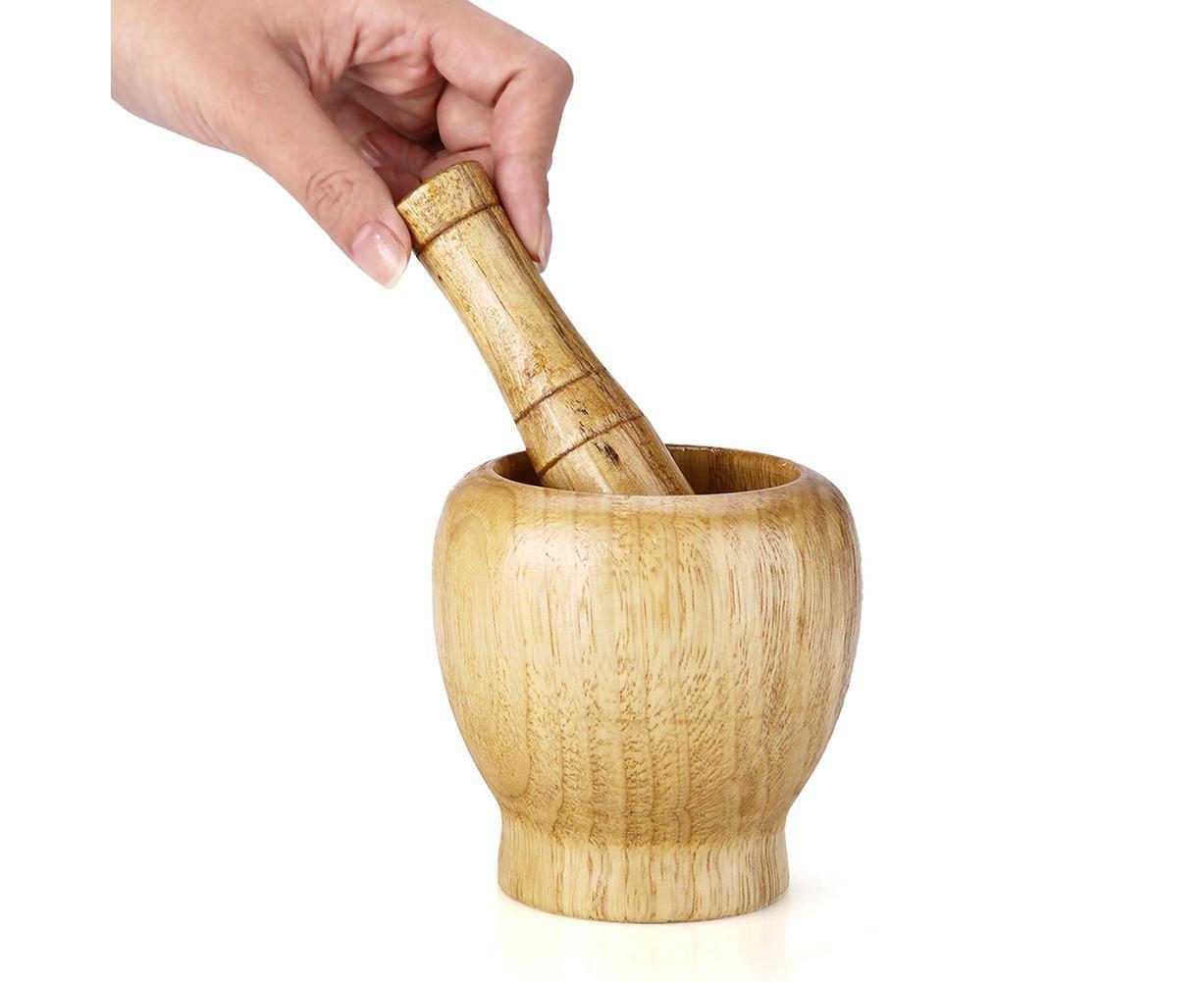 Kitchen Hand Manual Wood Garlic Ginger Spices Mortar Pestle Set Grinding Bowl Grinder V1263-JX-1306