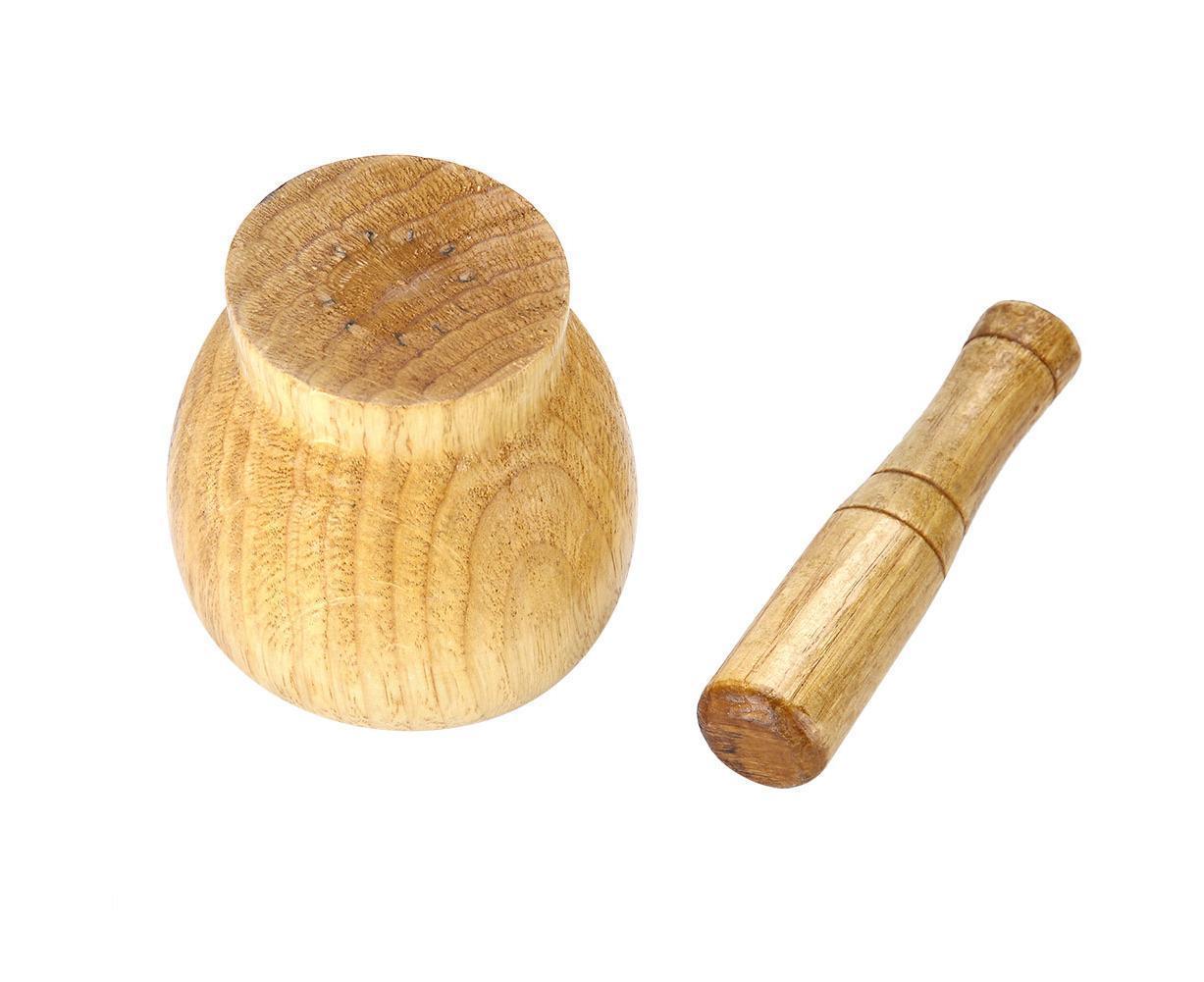 Kitchen Hand Manual Wood Garlic Ginger Spices Mortar Pestle Set Grinding Bowl Grinder V1263-JX-1306